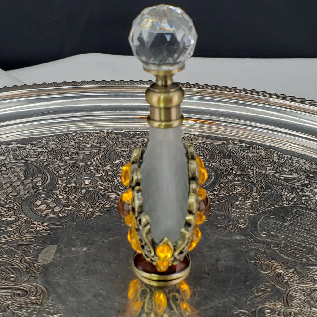 Vintage Alice Aliya Footed Perfume Bottle – Amber Jeweled Art Glass Vanity Decor