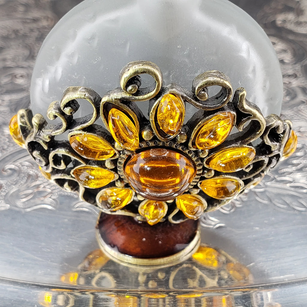 Vintage Alice Aliya Footed Perfume Bottle – Amber Jeweled Art Glass Vanity Decor