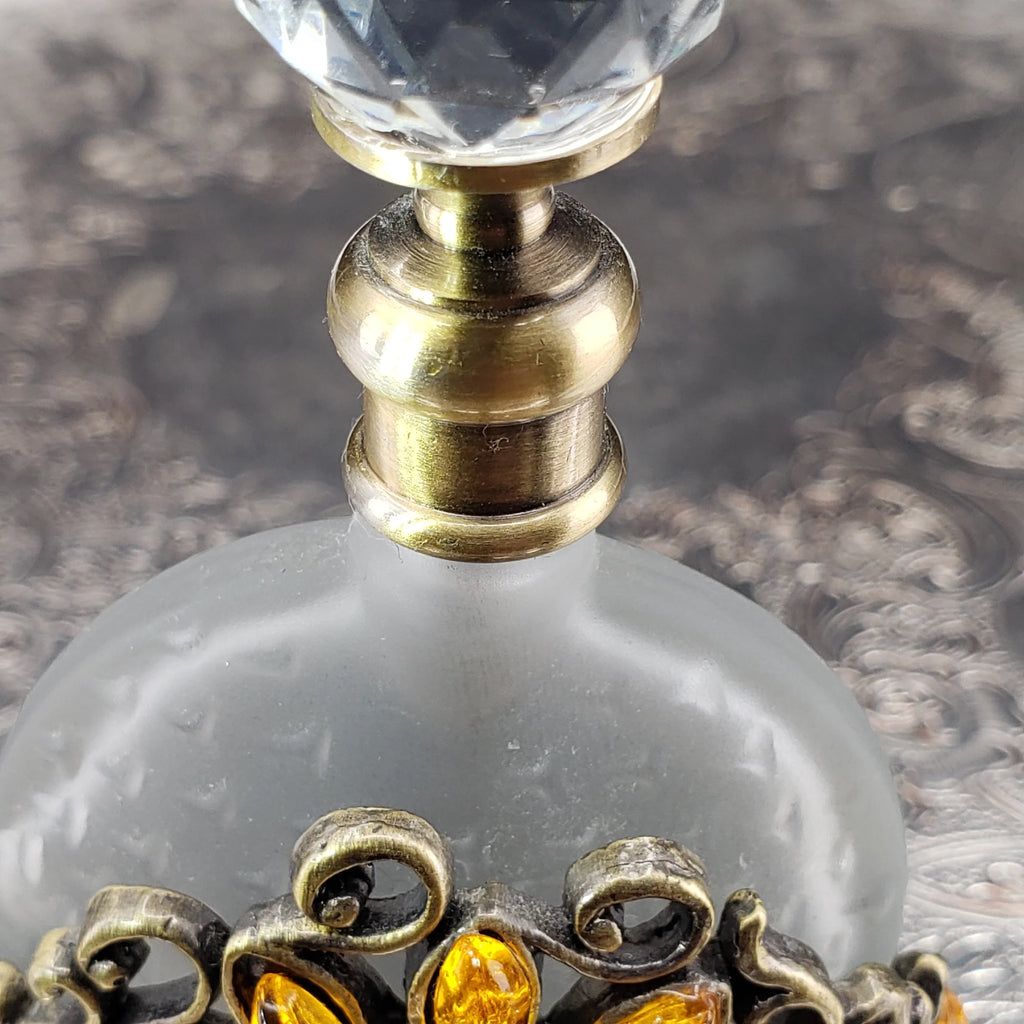Vintage Alice Aliya Footed Perfume Bottle – Amber Jeweled Art Glass Vanity Decor