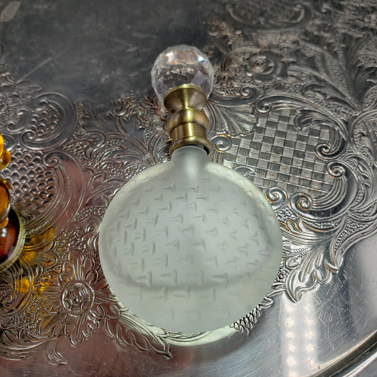 Vintage Alice Aliya Footed Perfume Bottle – Amber Jeweled Art Glass Vanity Decor