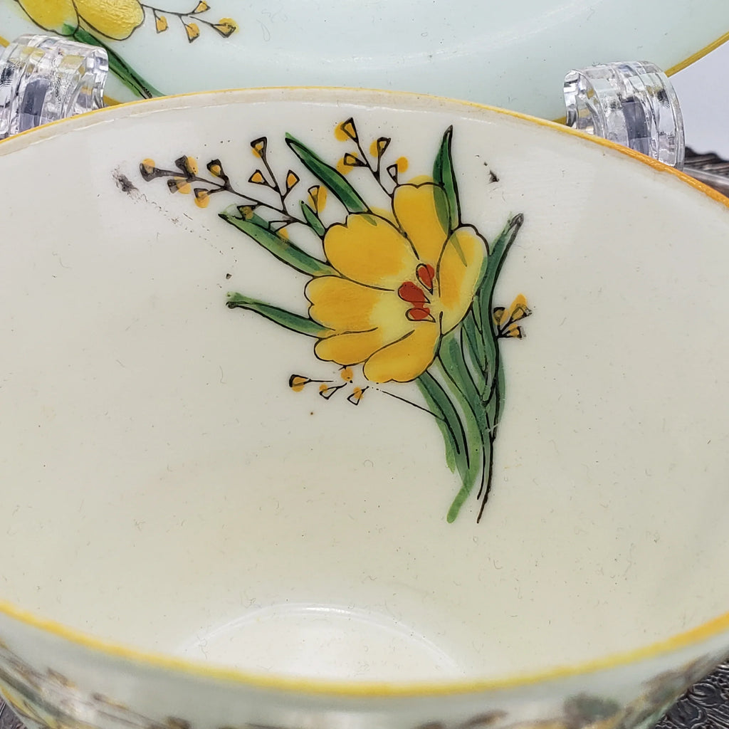 Vintage Pansy‑Handle Teacup & Saucer – Hand‑Painted, Unmarked Paragon Style (Yellow)
