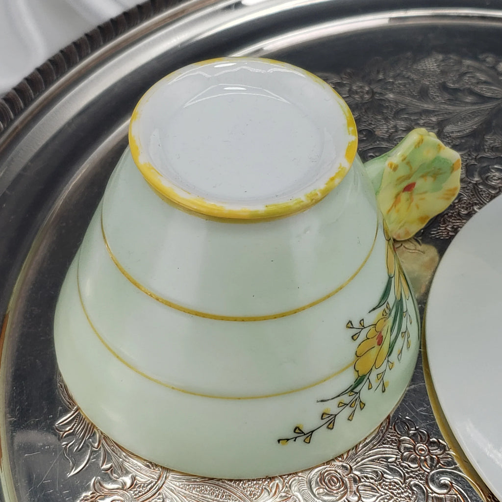 Vintage Pansy‑Handle Teacup & Saucer – Hand‑Painted, Unmarked Paragon Style (Yellow)