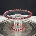 Vintage Candlewick Glass Cake Stand – Ruby Red Beaded Trim
