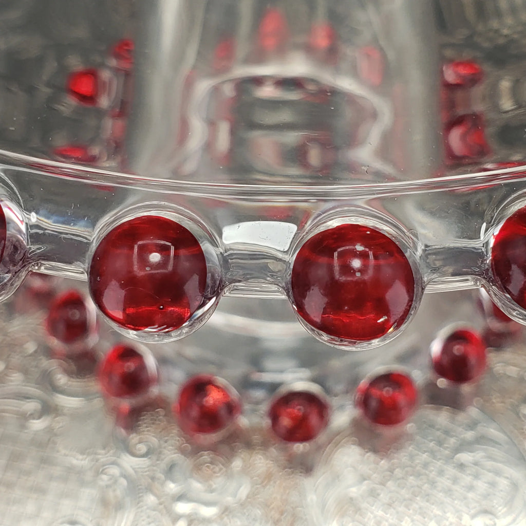 Vintage Candlewick Glass Cake Stand – Ruby Red Beaded Trim