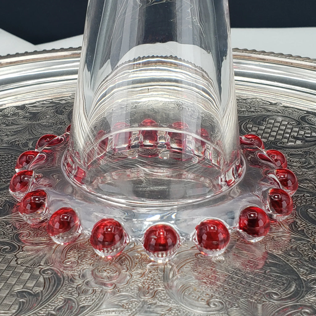 Vintage Candlewick Glass Cake Stand – Ruby Red Beaded Trim