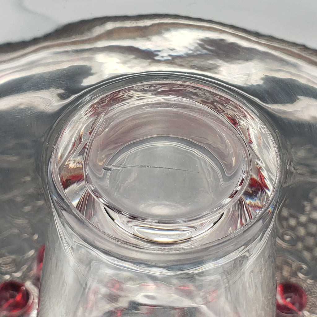 Vintage Candlewick Glass Cake Stand – Ruby Red Beaded Trim