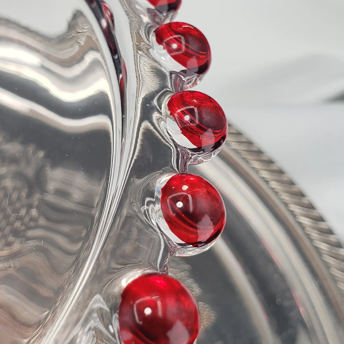 Vintage Candlewick Glass Cake Stand – Ruby Red Beaded Trim