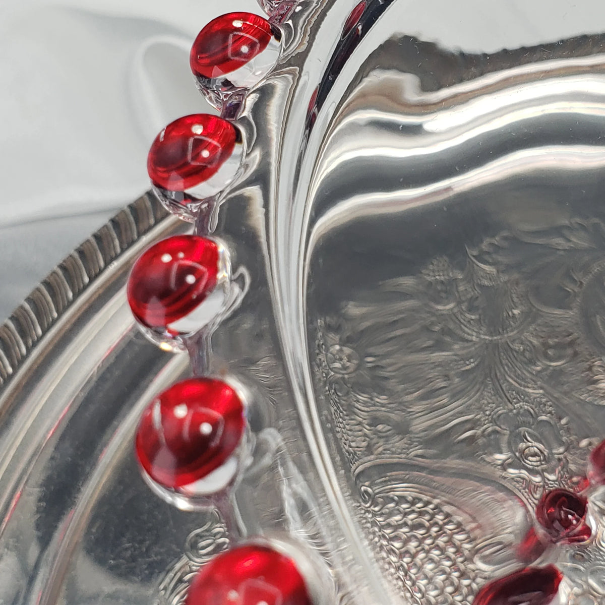 Vintage Candlewick Glass Cake Stand – Ruby Red Beaded Trim