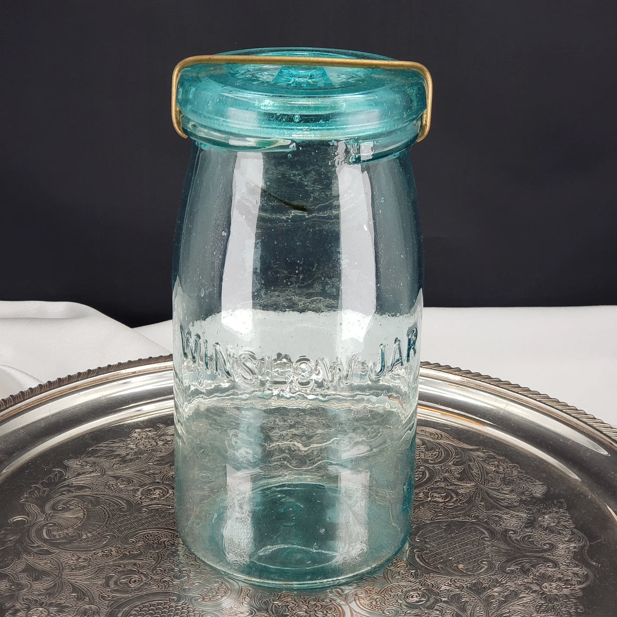 Winslow Jar – Pat. Nov. 29, 1870 – Quart Size – Aqua Glass