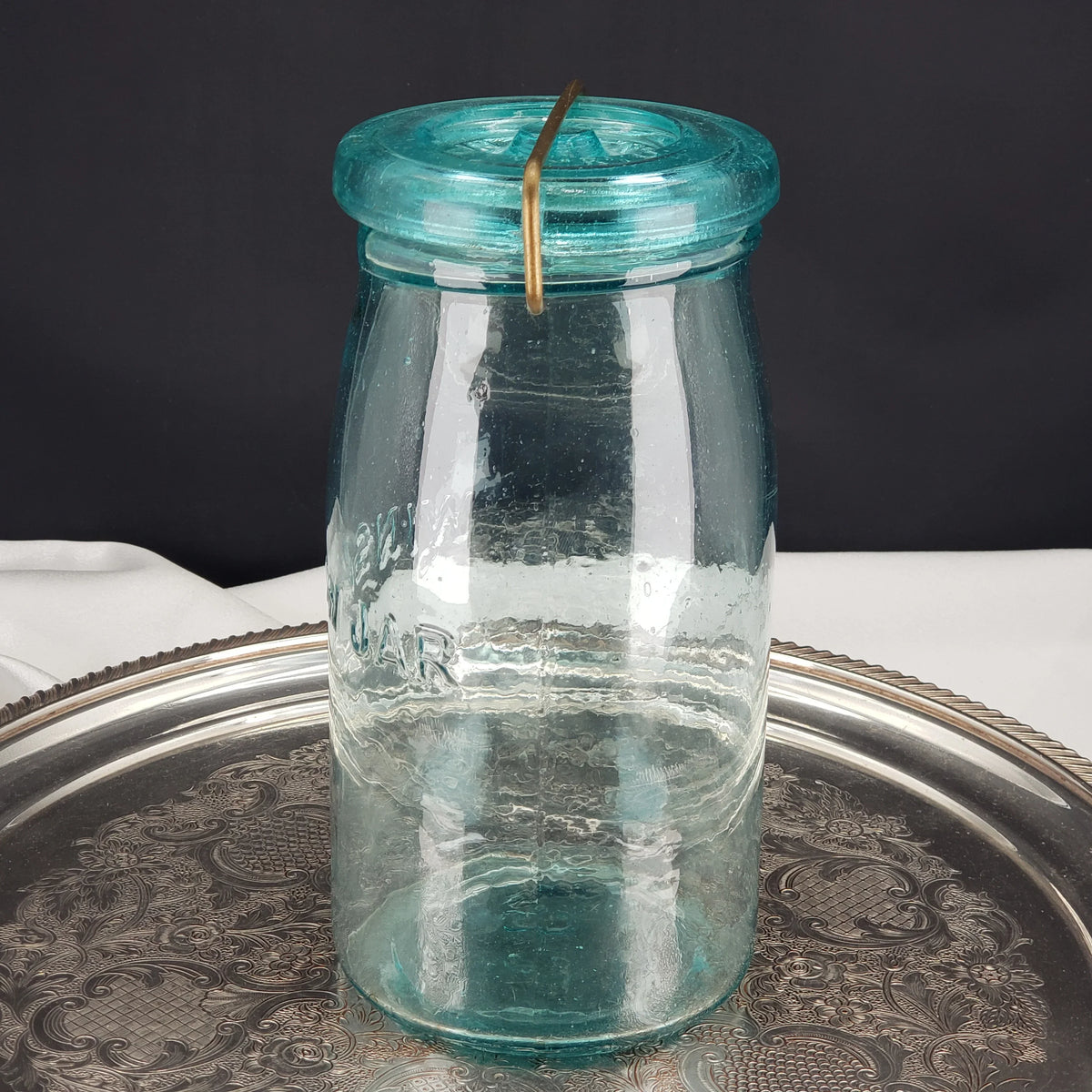 Winslow Jar – Pat. Nov. 29, 1870 – Quart Size – Aqua Glass