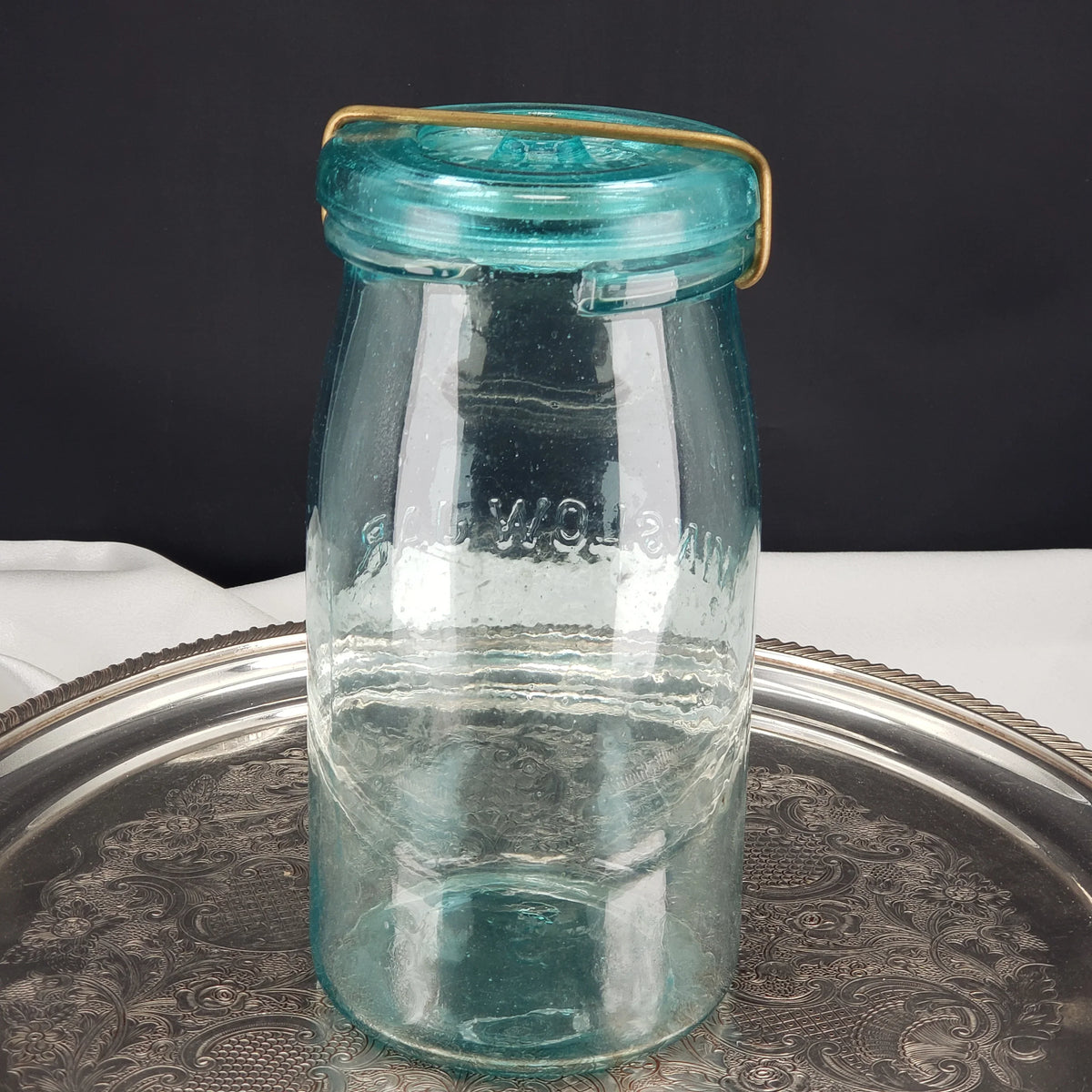 Winslow Jar – Pat. Nov. 29, 1870 – Quart Size – Aqua Glass