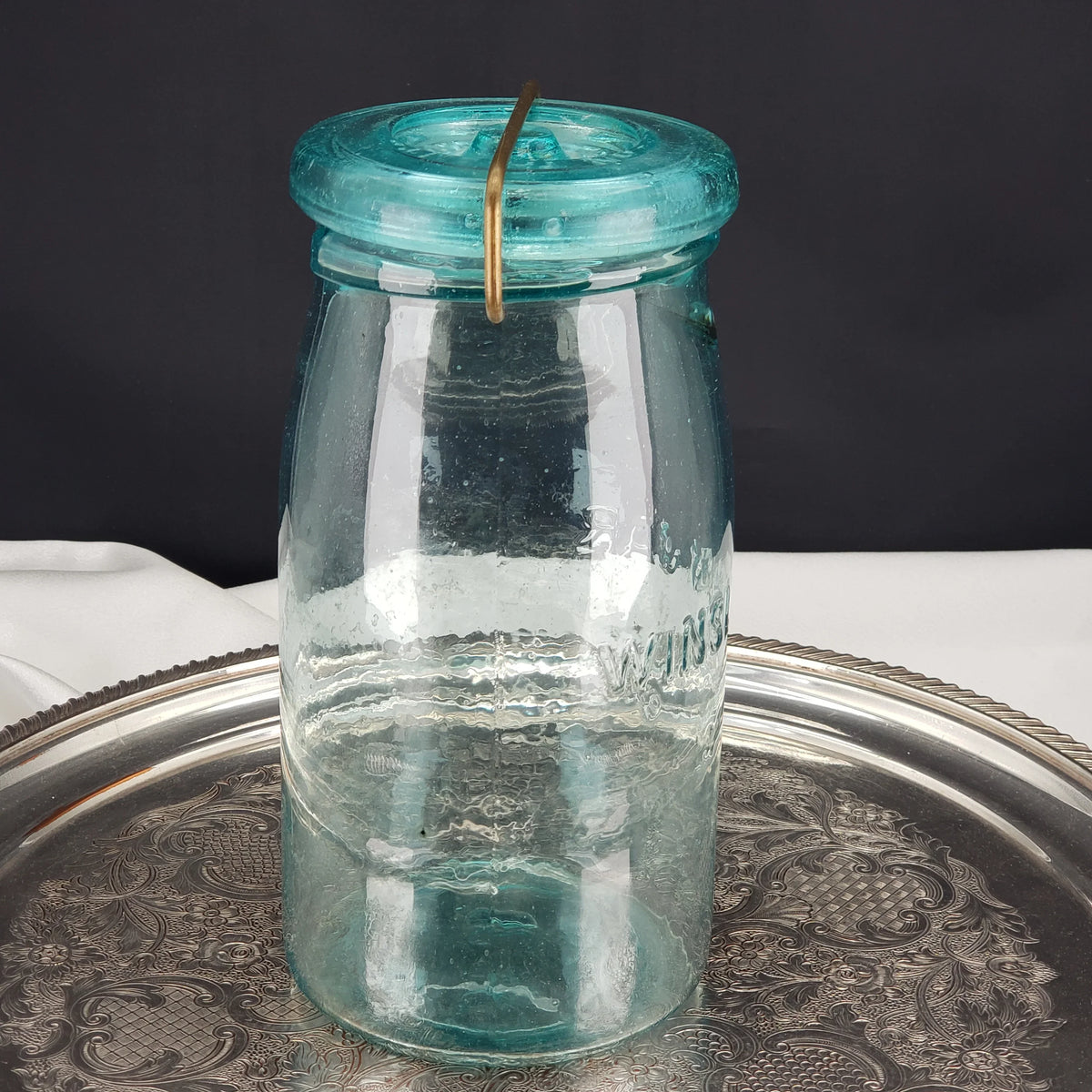 Winslow Jar – Pat. Nov. 29, 1870 – Quart Size – Aqua Glass