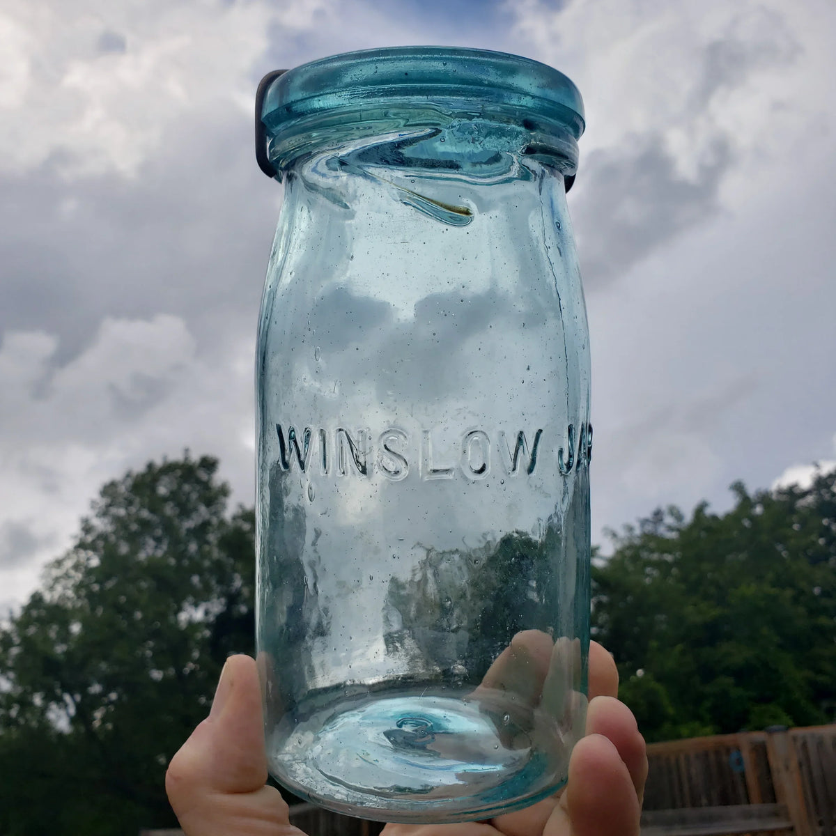 Winslow Jar – Pat. Nov. 29, 1870 – Quart Size – Aqua Glass