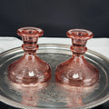 Vintage Pink Depression Glass Candle Stick Holders - One Pair Grape Pattern