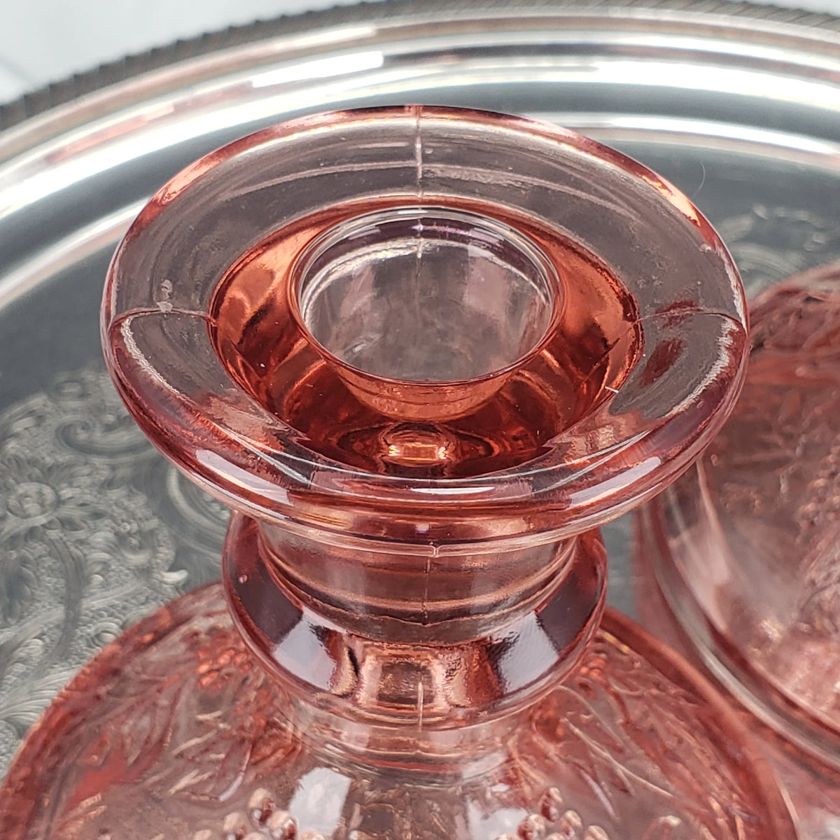 Vintage Pink Depression Glass Candle Stick Holders - One Pair Grape Pattern