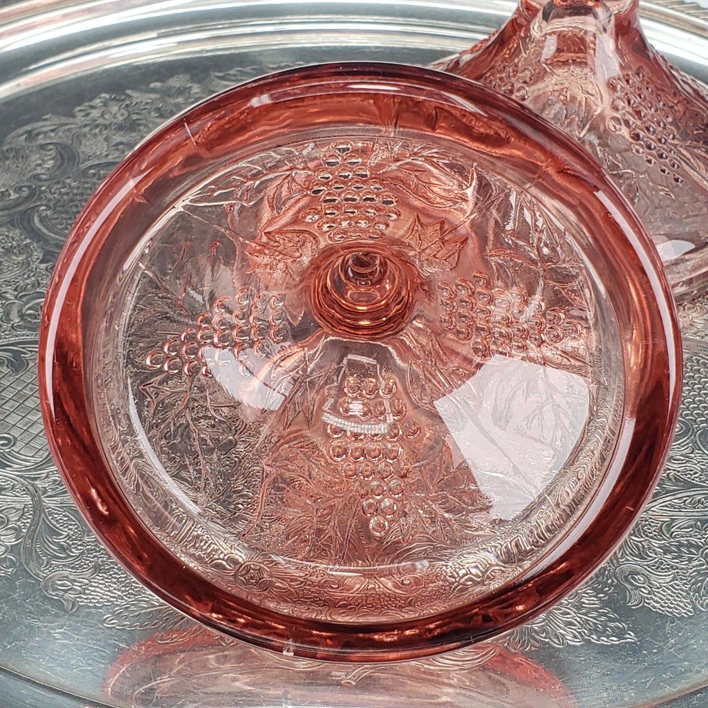 Vintage Pink Depression Glass Candle Stick Holders - One Pair Grape Pattern