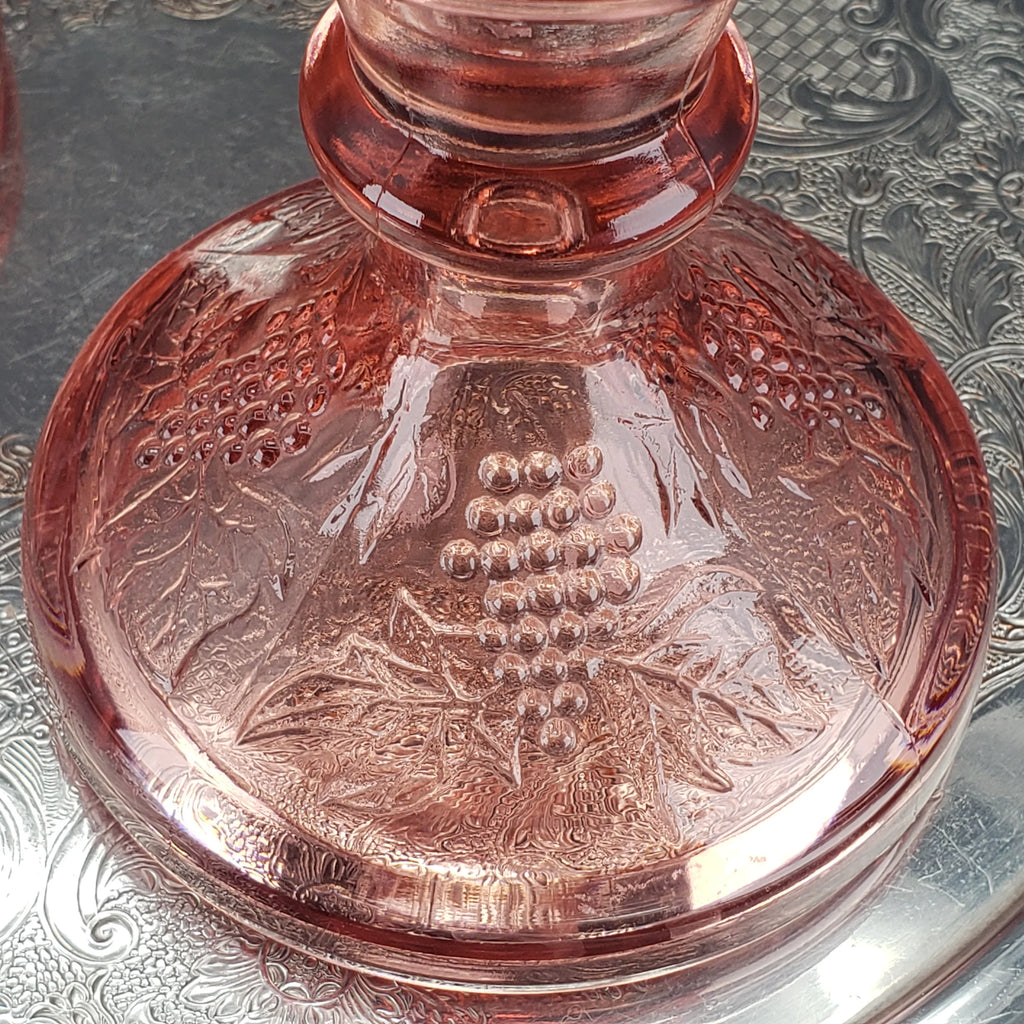 Vintage Pink Depression Glass Candle Stick Holders - One Pair Grape Pattern