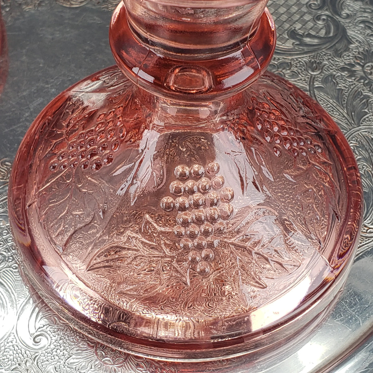 Vintage Pink Depression Glass Candle Stick Holders - One Pair Grape Pattern