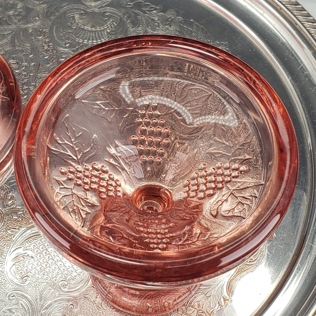 Vintage Pink Depression Glass Candle Stick Holders - One Pair Grape Pattern