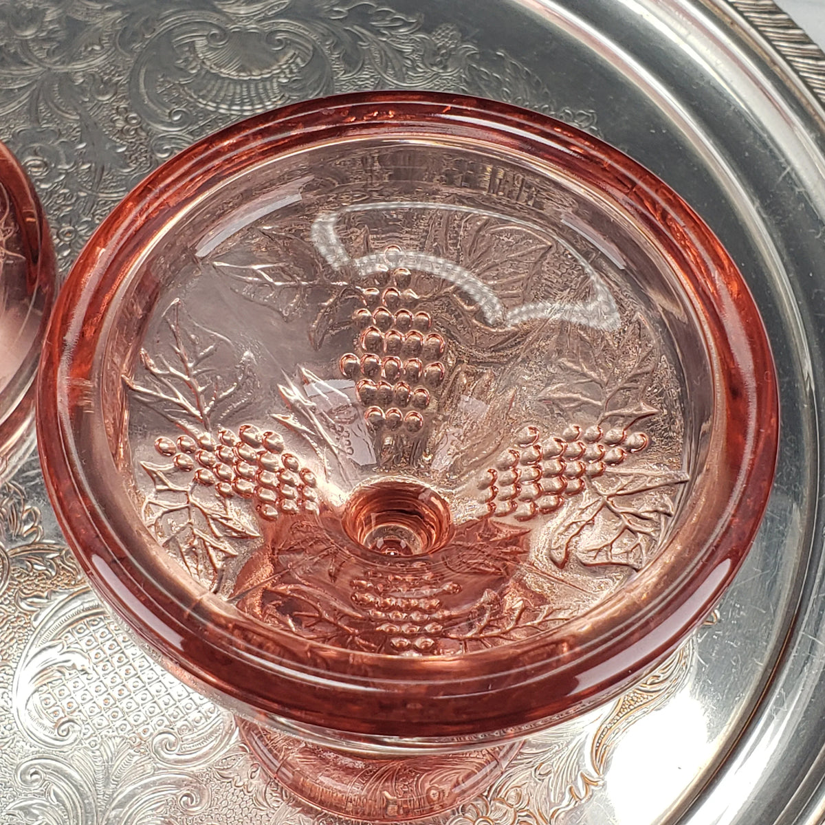 Vintage Pink Depression Glass Candle Stick Holders - One Pair Grape Pattern