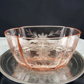 Vintage Pink Etched Serving Bowl – Lotus Glass Floral Pattern – Depression Glass