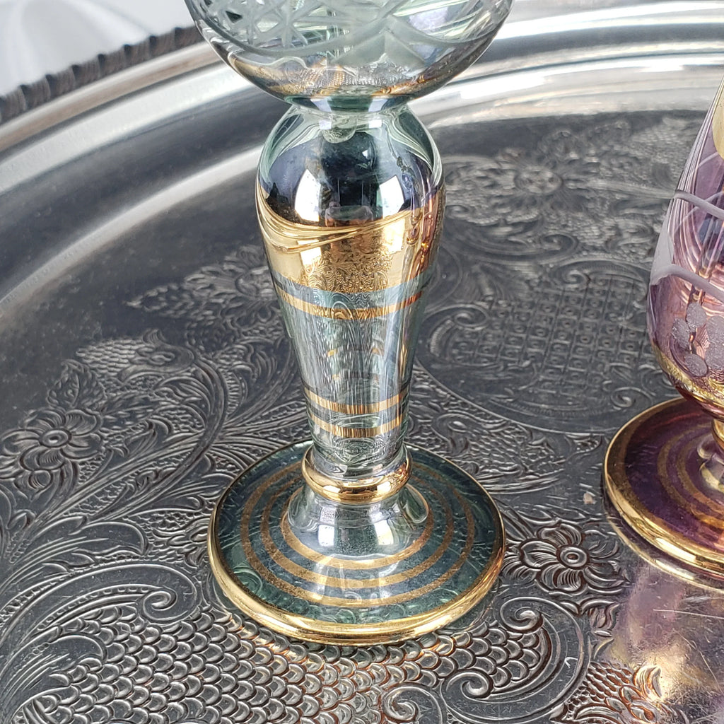 Vintage Egyptian Perfume Bottles – Hand‑Blown Glass – Gold Accents – Set of 4