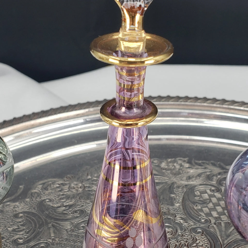 Vintage Egyptian Perfume Bottles – Hand‑Blown Glass – Gold Accents – Set of 4