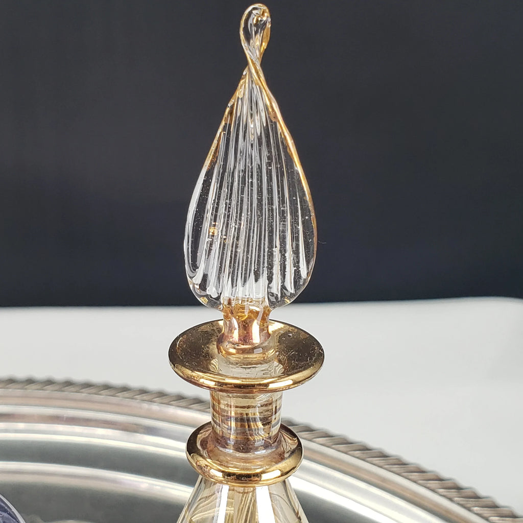 Vintage Egyptian Perfume Bottles – Hand‑Blown Glass – Gold Accents – Set of 4