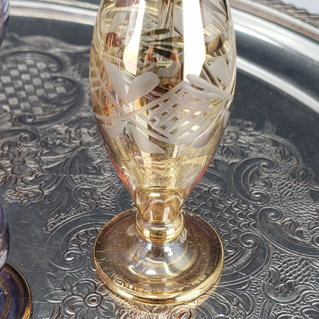 Vintage Egyptian Perfume Bottles – Hand‑Blown Glass – Gold Accents – Set of 4