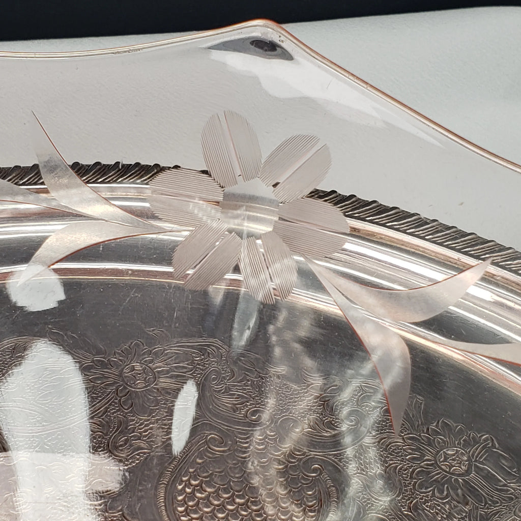 Vintage Pink Depression Glass Etched Bowl – Morgantown Glass – 1930s Floral Etching