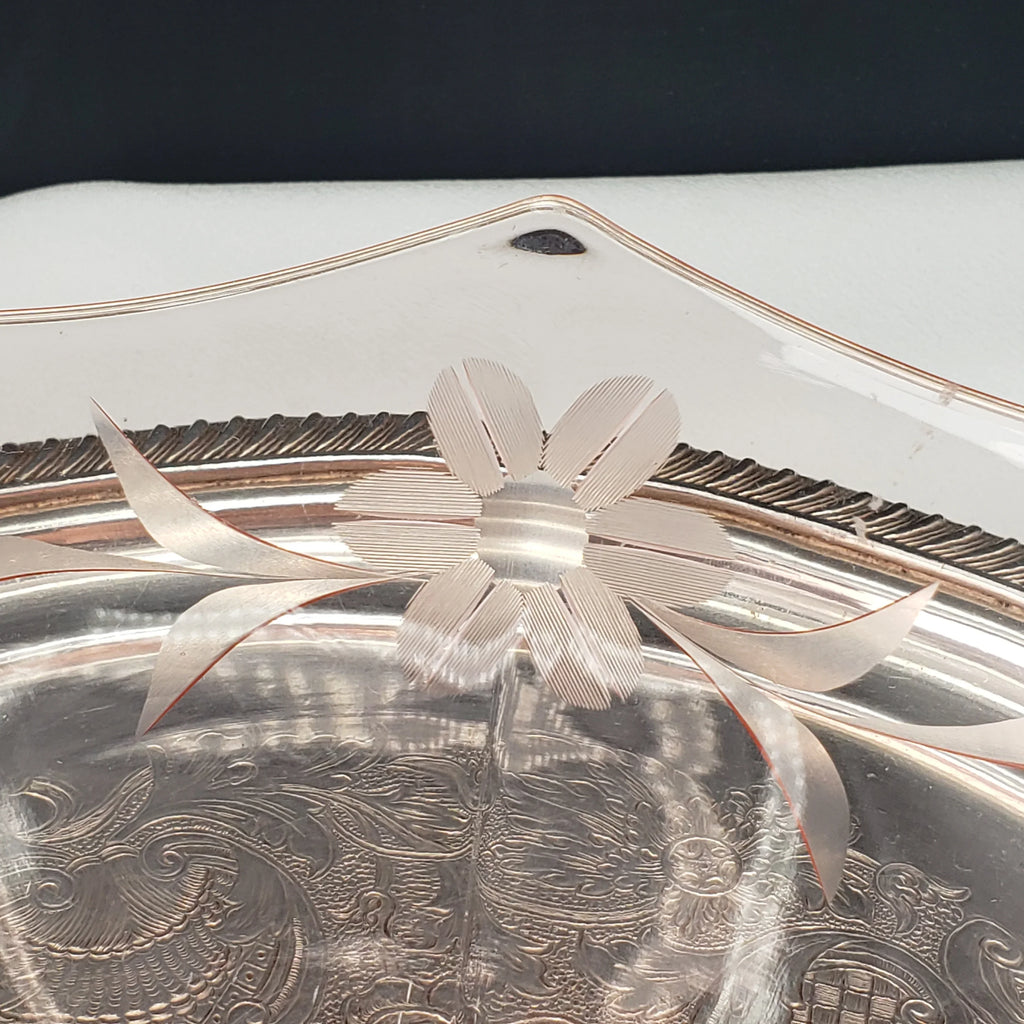 Vintage Pink Depression Glass Etched Bowl – Morgantown Glass – 1930s Floral Etching
