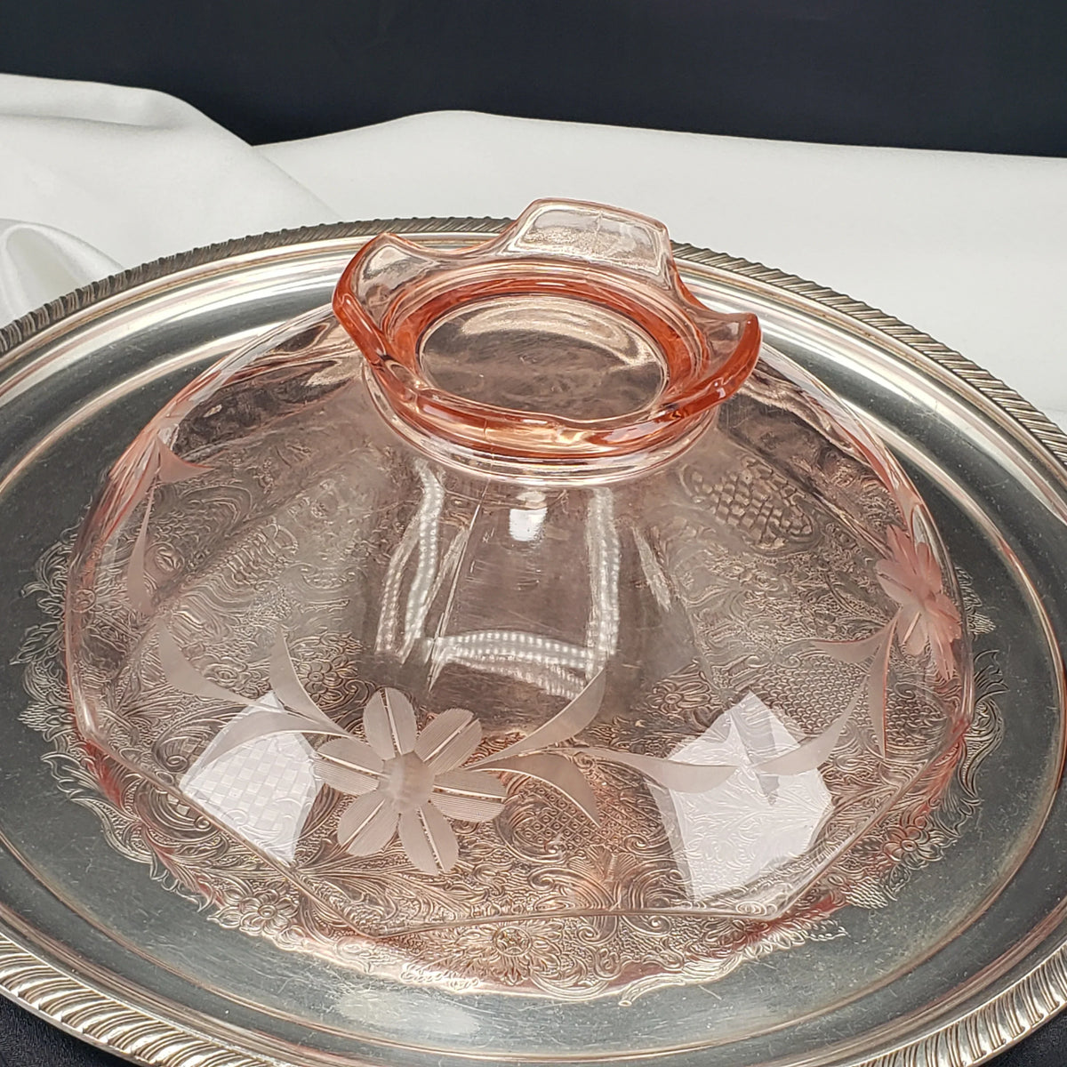 Vintage Pink Depression Glass Etched Bowl – Morgantown Glass – 1930s Floral Etching