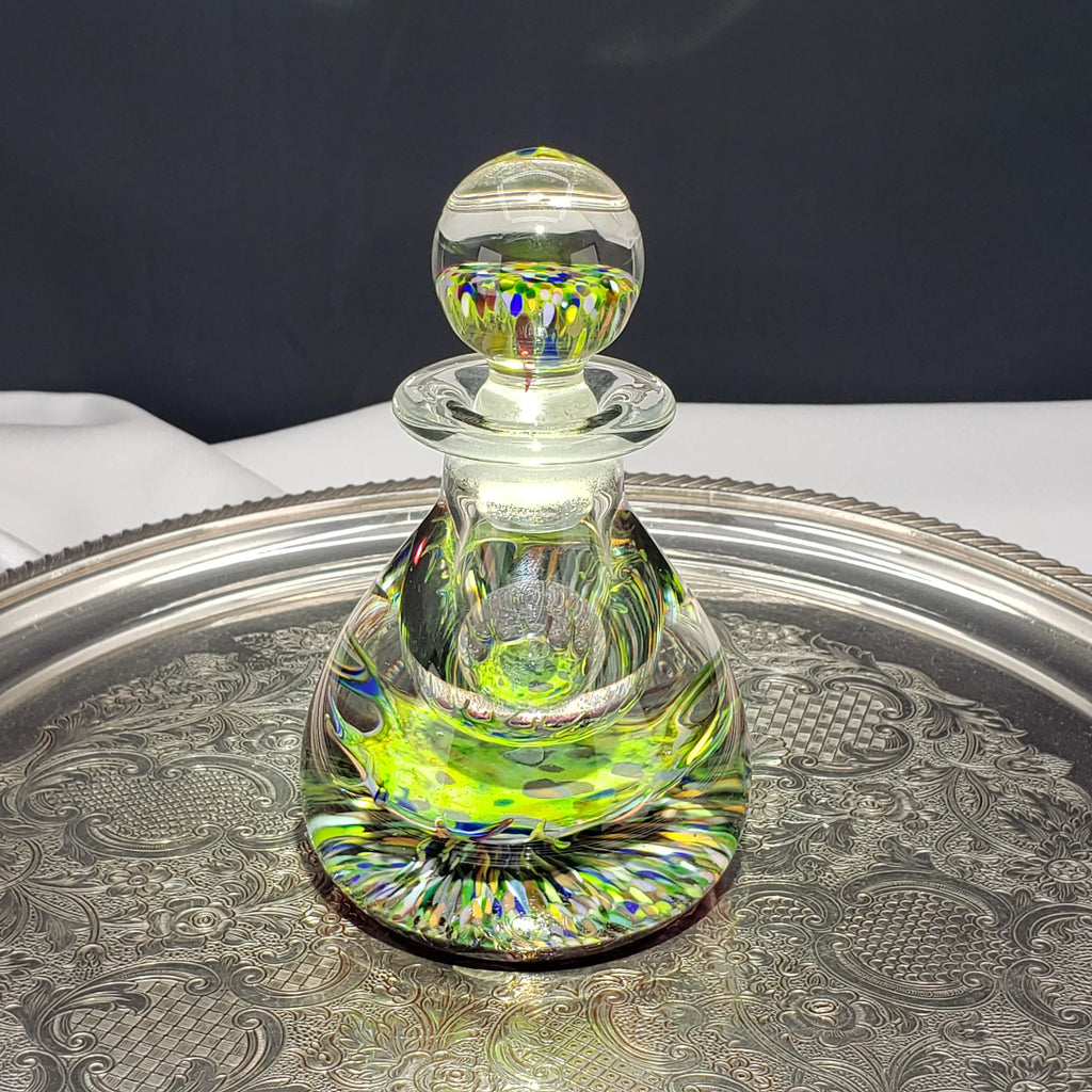 Vintage Caithness Glass Perfume / Ink Bottle – Multicolor Fused Art Glass Stopper