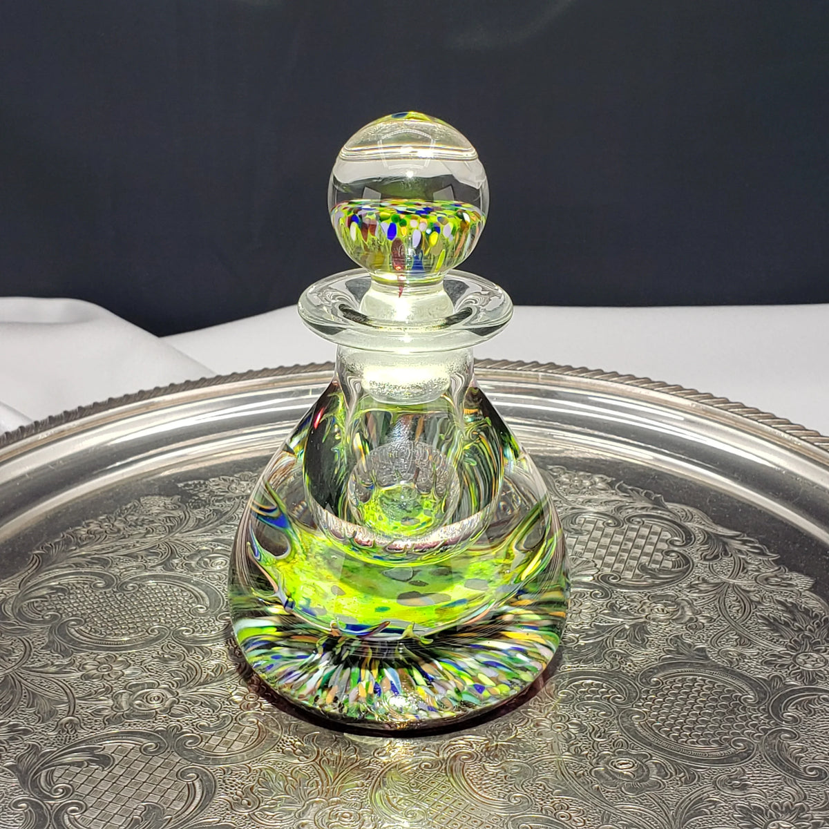 Vintage Caithness Glass Perfume / Ink Bottle – Multicolor Fused Art Glass Stopper