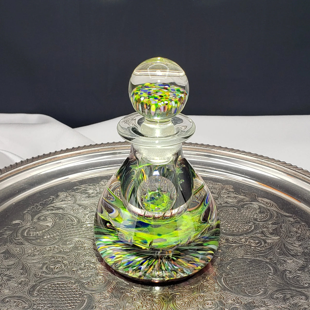 Vintage Caithness Glass Perfume / Ink Bottle – Multicolor Fused Art Glass Stopper