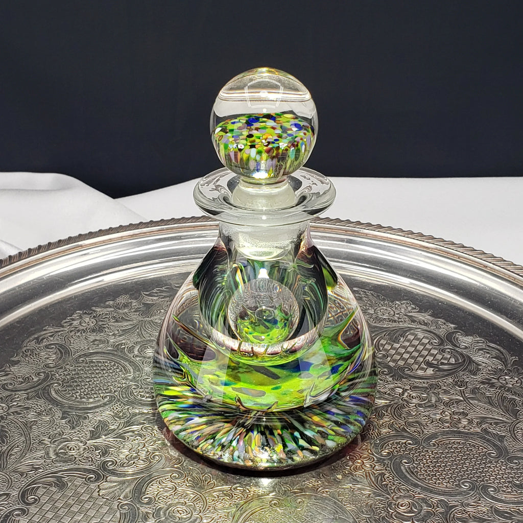 Vintage Caithness Glass Perfume / Ink Bottle – Multicolor Fused Art Glass Stopper