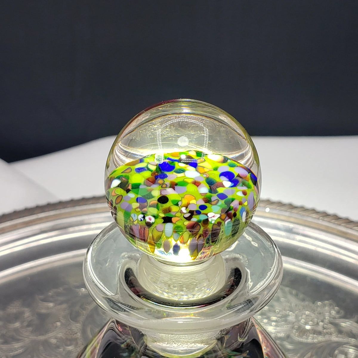 Vintage Caithness Glass Perfume / Ink Bottle – Multicolor Fused Art Glass Stopper