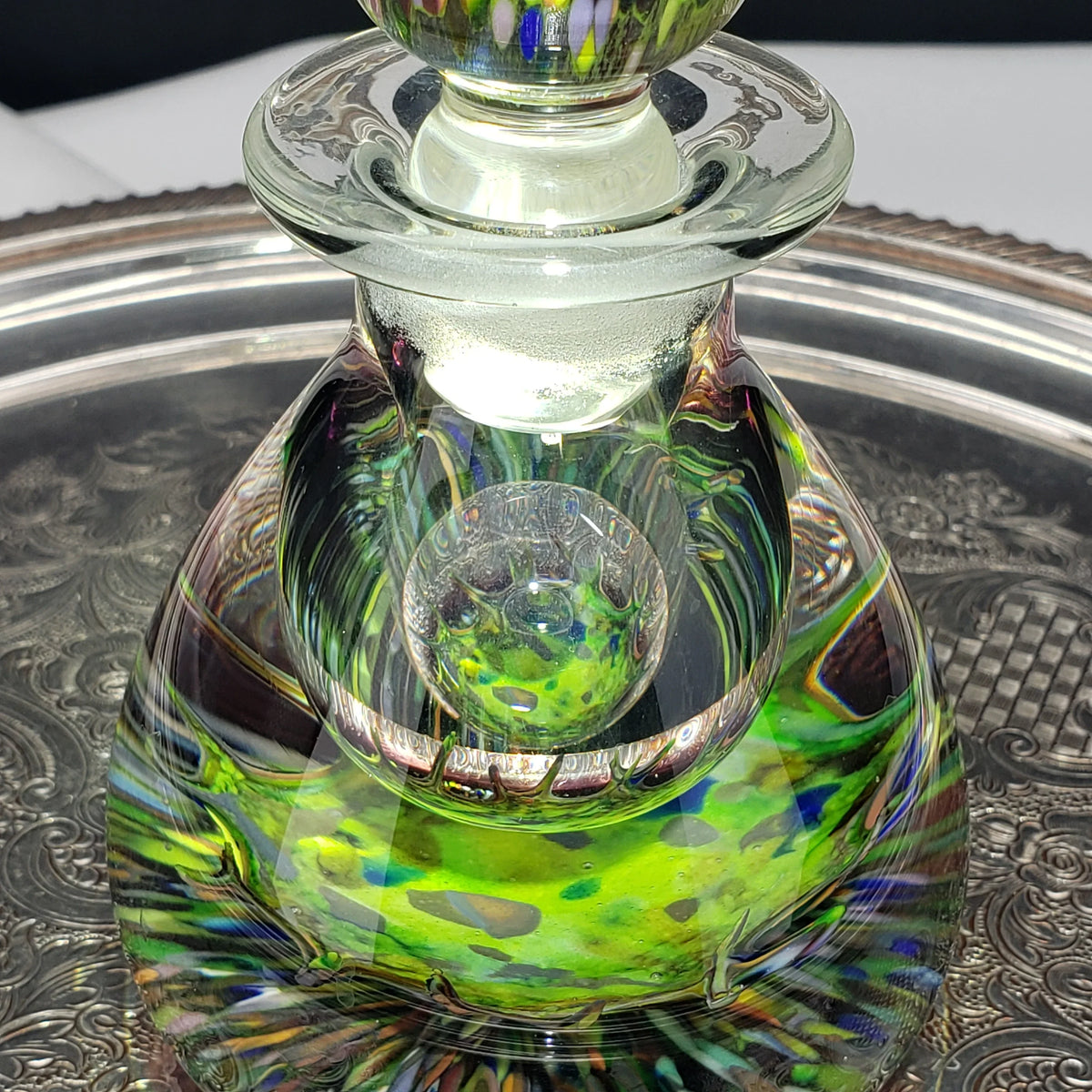 Vintage Caithness Glass Perfume / Ink Bottle – Multicolor Fused Art Glass Stopper