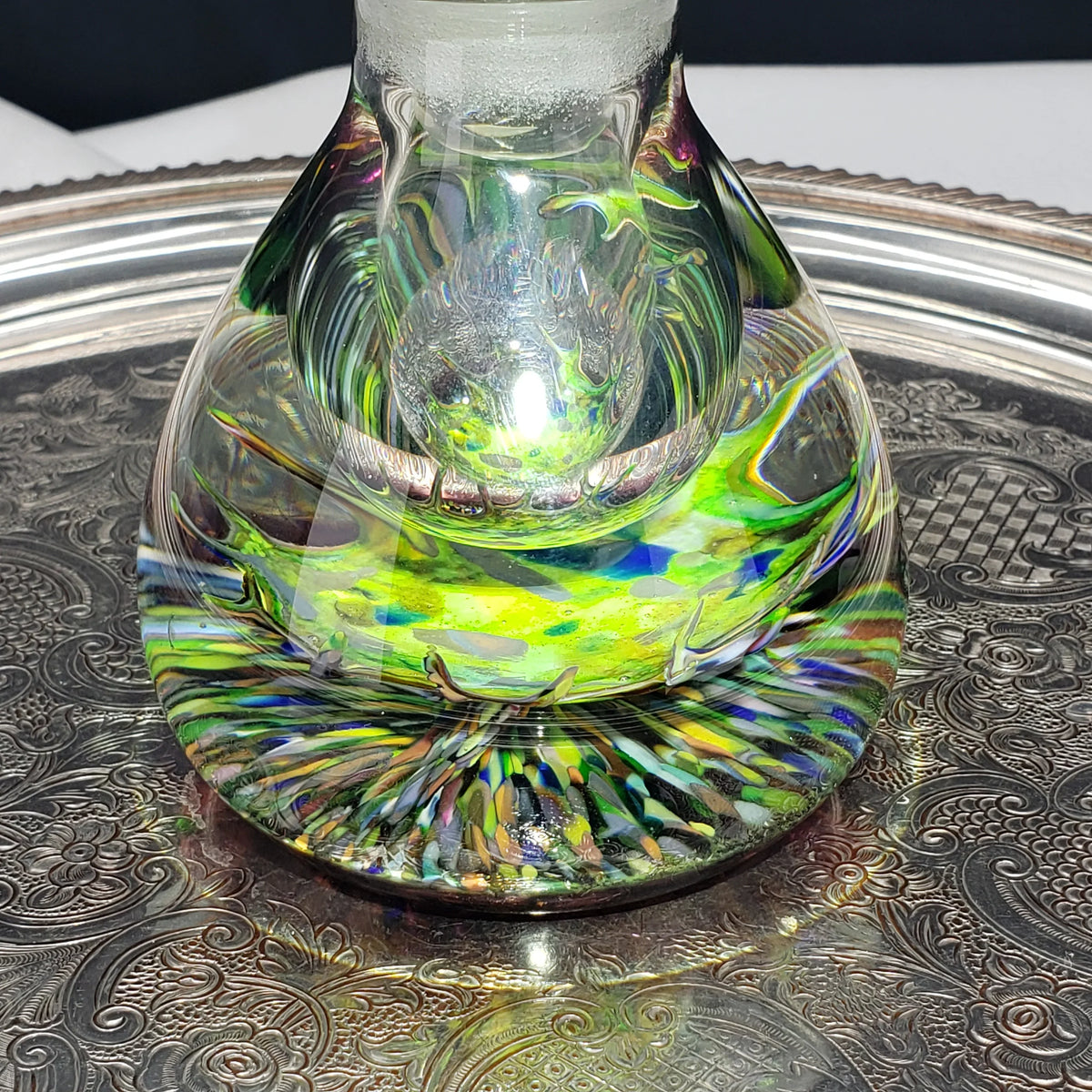 Vintage Caithness Glass Perfume / Ink Bottle – Multicolor Fused Art Glass Stopper