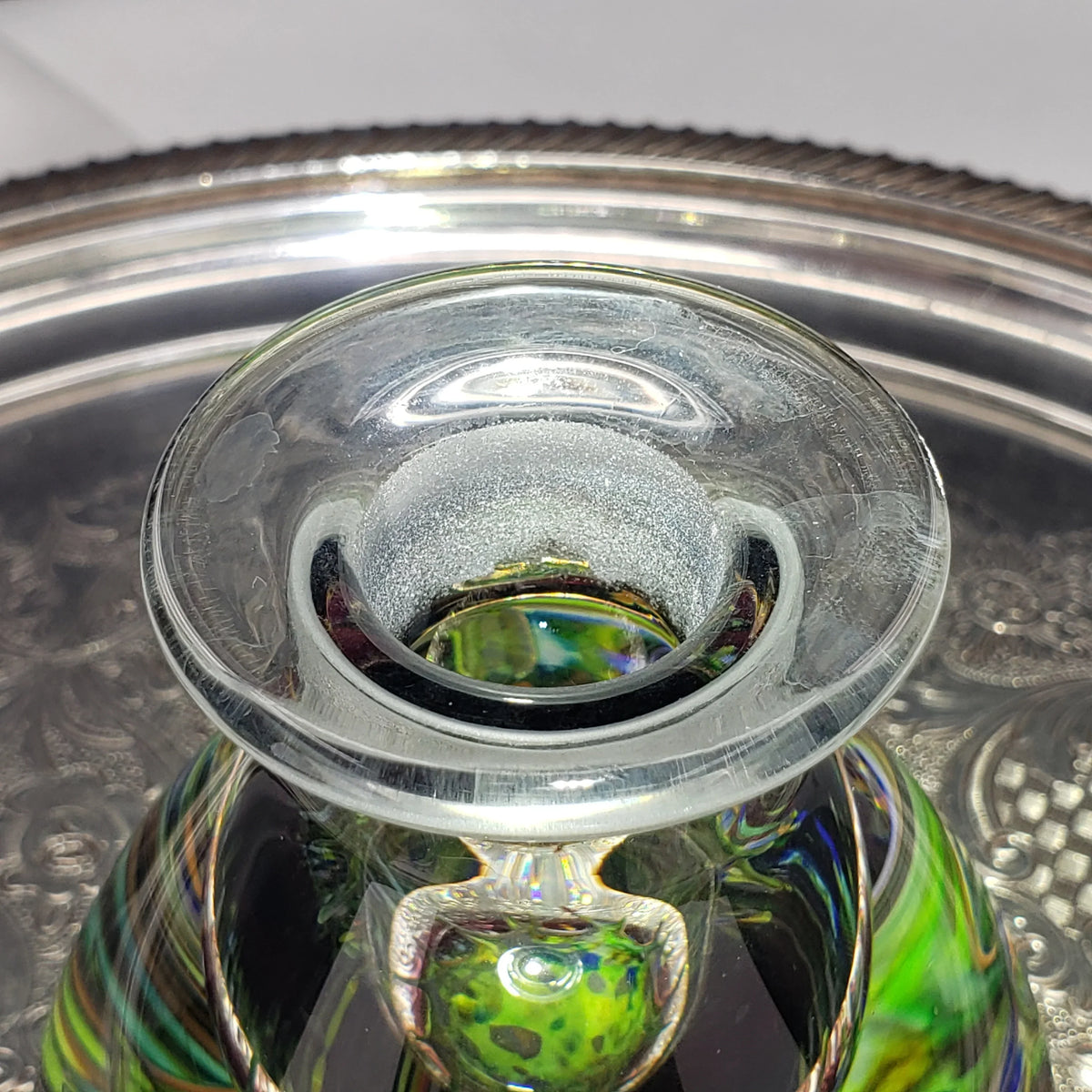 Vintage Caithness Glass Perfume / Ink Bottle – Multicolor Fused Art Glass Stopper