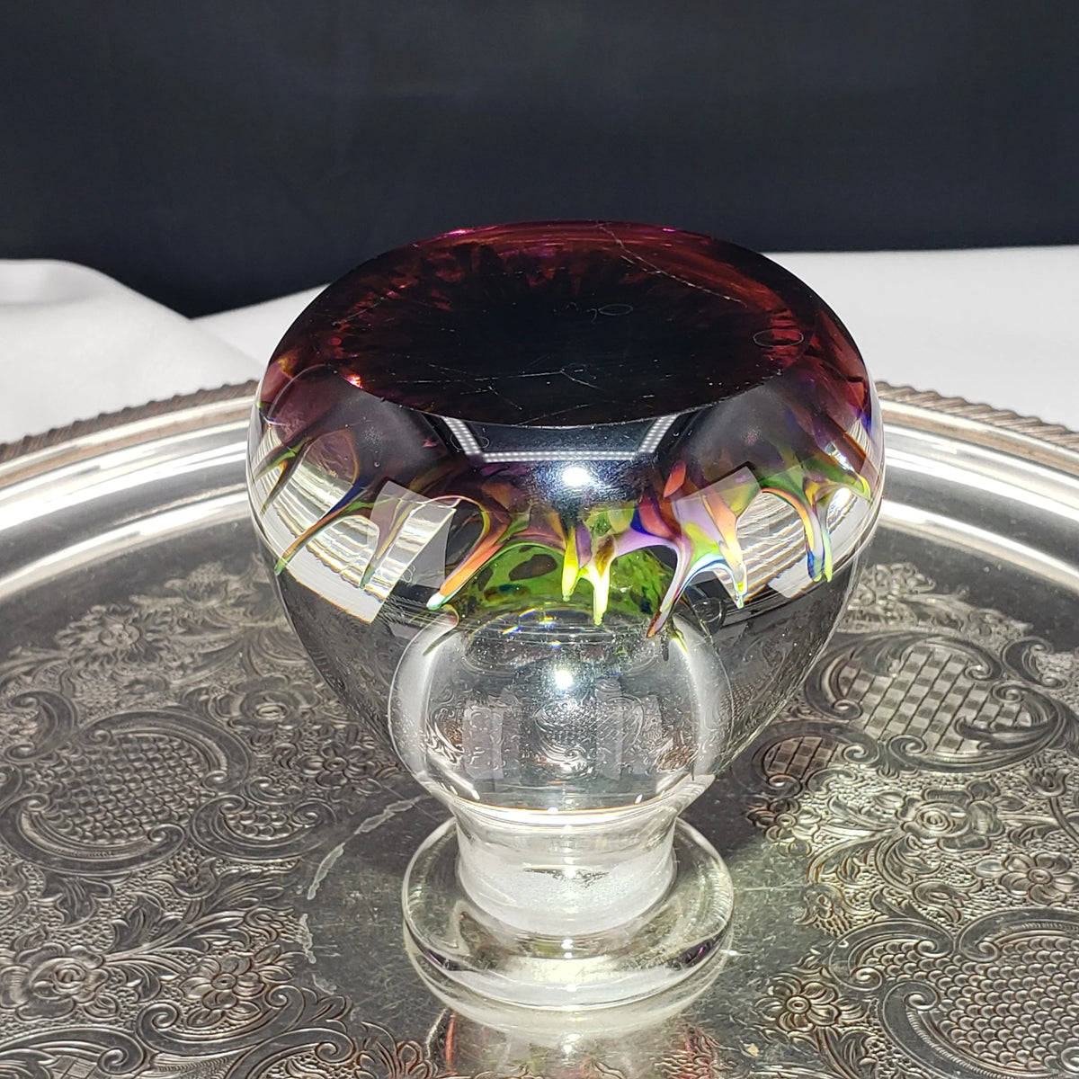 Vintage Caithness Glass Perfume / Ink Bottle – Multicolor Fused Art Glass Stopper