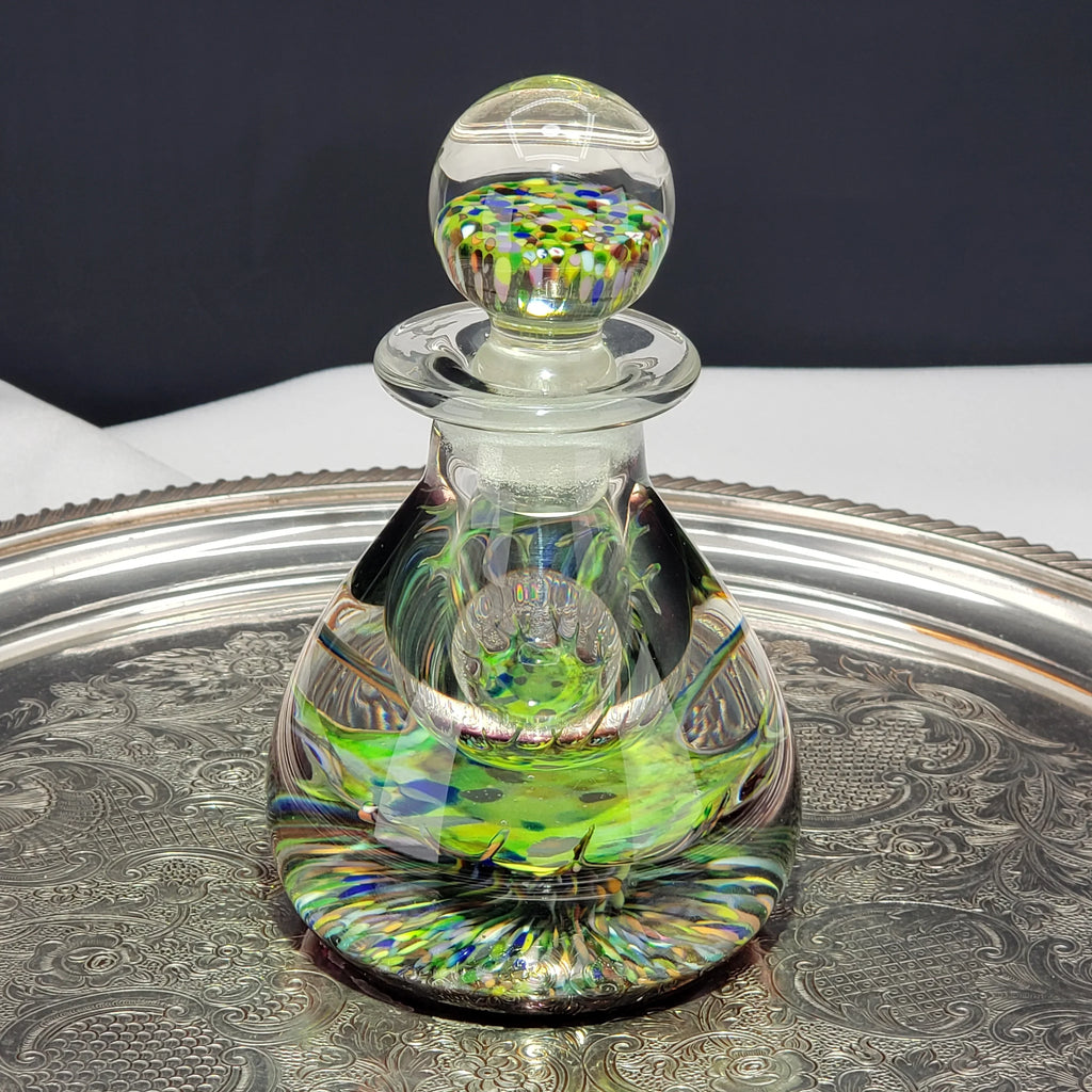 Vintage Caithness Glass Perfume / Ink Bottle – Multicolor Fused Art Glass Stopper