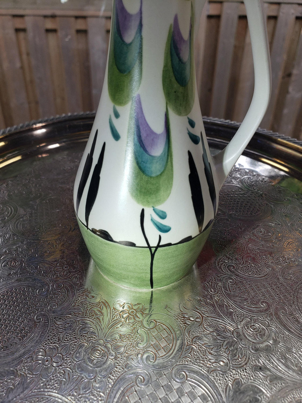 Edward Radford Pitcher: Purple Green Swirl - English Pottery