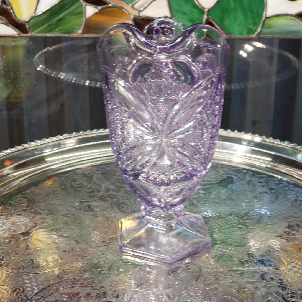 Purple Glass Pitcher - Pattee Cross Pattern, 9 Inch