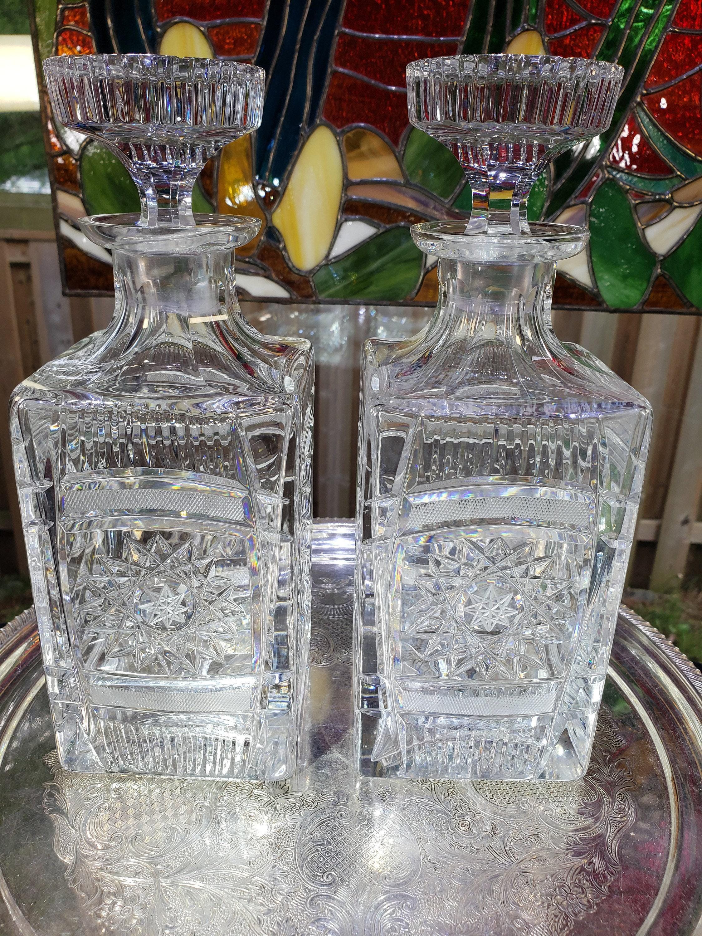 Crystal Decanters: 1950s German Diamond Pattern - Pair