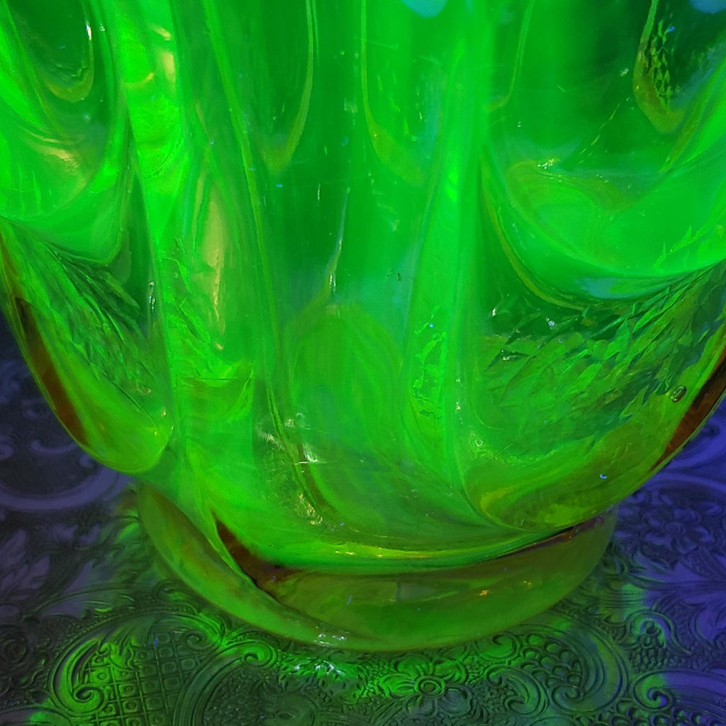 Uranium Glass Vase: Pink & Green Atlas, 1930s Art Deco