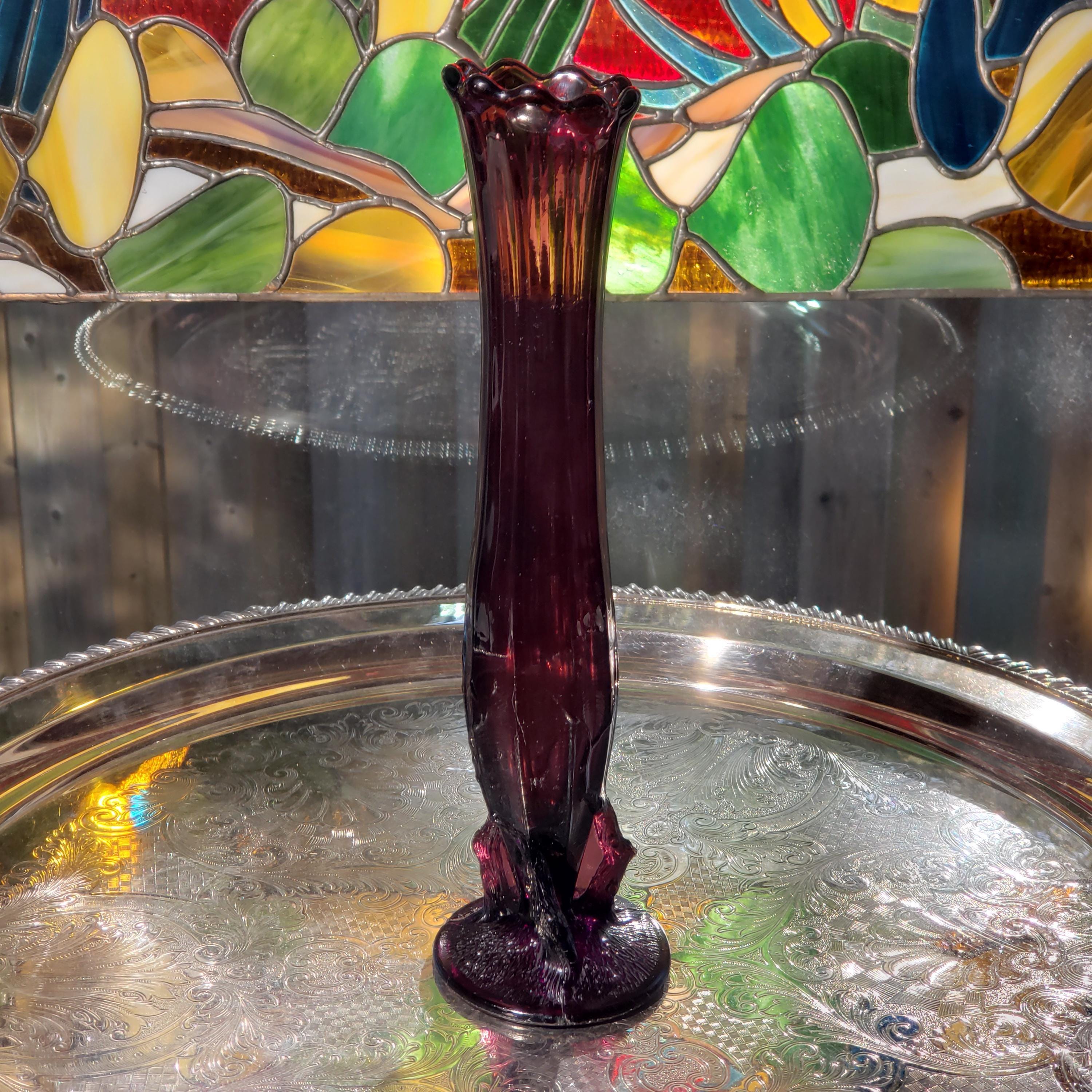 Amethyst Glass Vase, Antique Dugan Twig Pattern