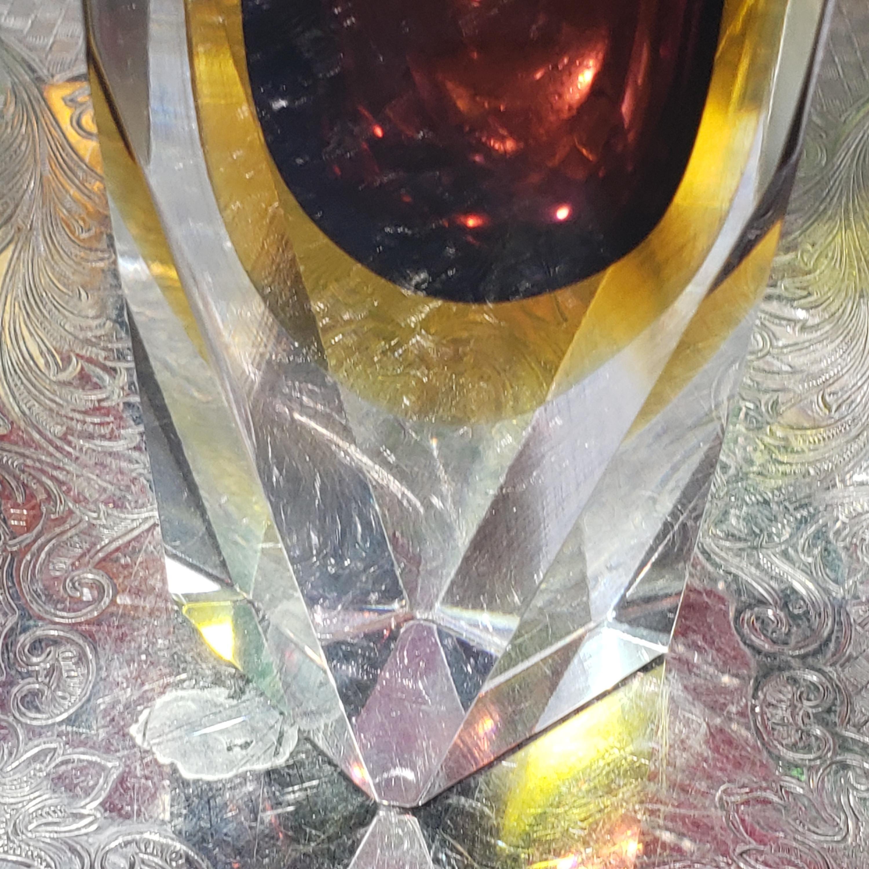 Murano Glass Vase: Flavio Poli Inspired Faceted Design (Amethyst & Amber)