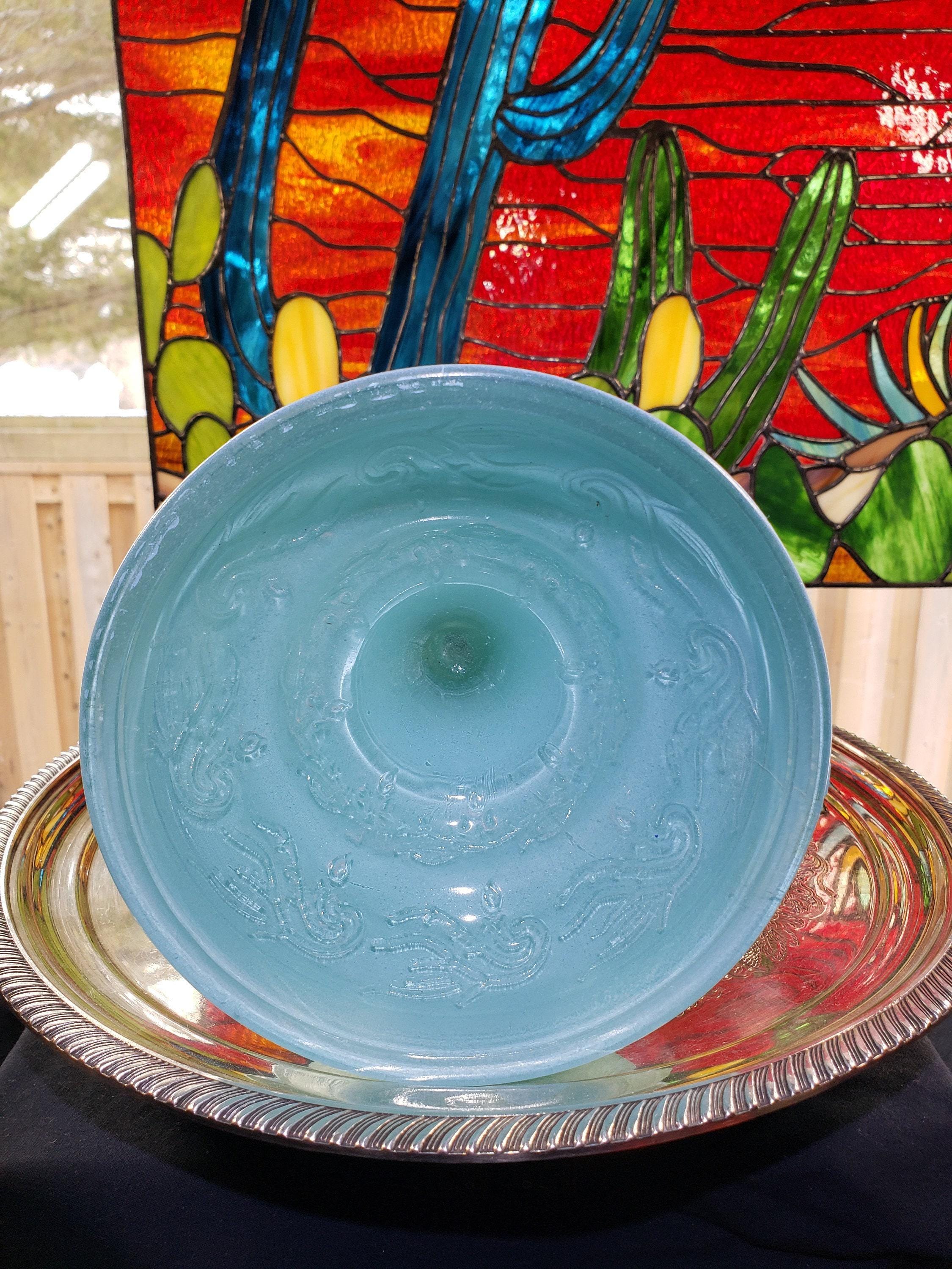 Glass Oil Lamp, Blue Ocean Breeze Painted (Mid-Century)