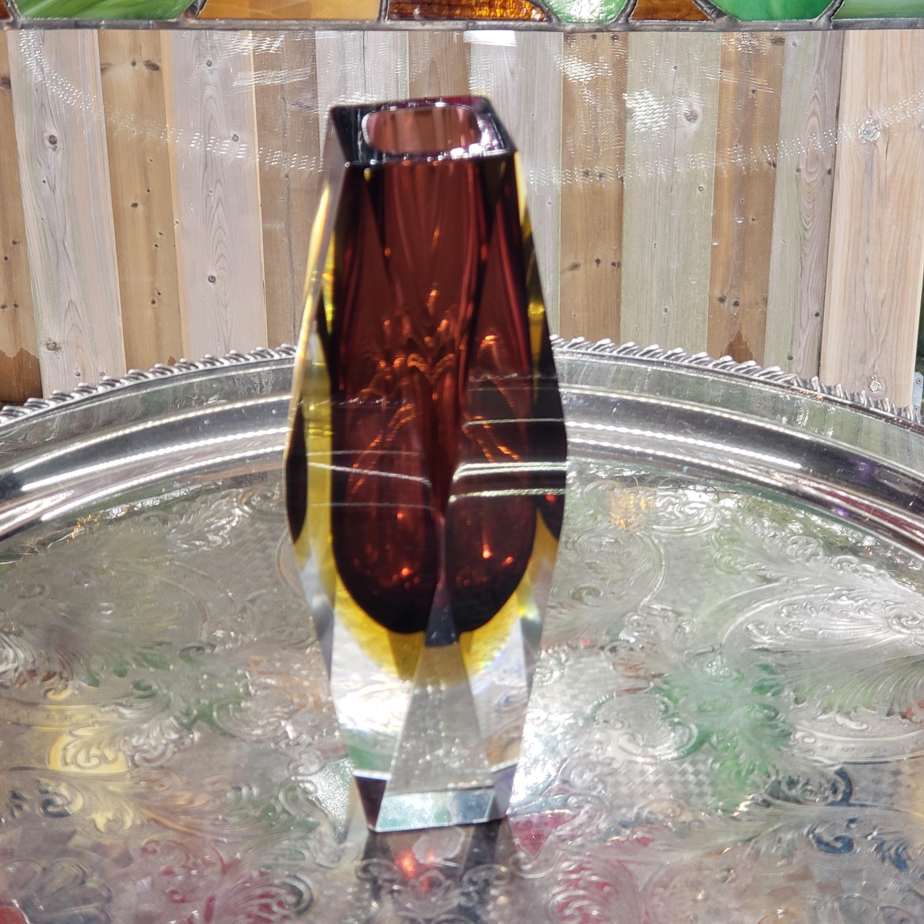 Murano Glass Vase: Flavio Poli Inspired Faceted Design (Amethyst & Amber)